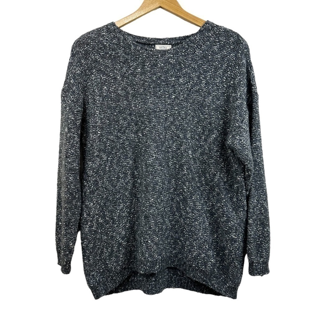 Fat Face Gray with White Speck Oversized Soft Crewneck Long Sleeve Sweater, 10